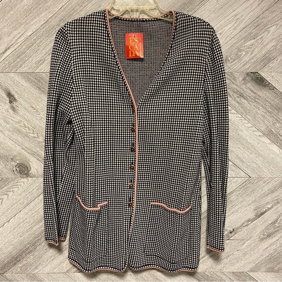 Escada Sweaters - ESCADA | Vintage Houndstooth Cardigan With Pink Trimming New With Tags 38